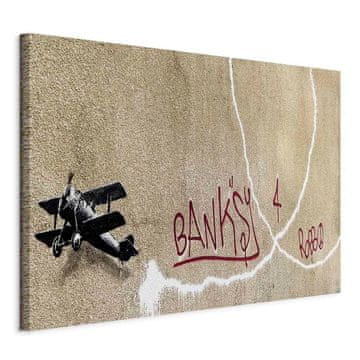 Artgeist Slika - Banksyjevo letalo (1 del) - grafiti z rdečimi črkami na ozadju stenske poslikave
