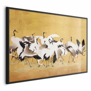 Artgeist Plakat - Japonski žerjavi - jata ptic na zlatem ozadju, po sliki Ishide Yūteija