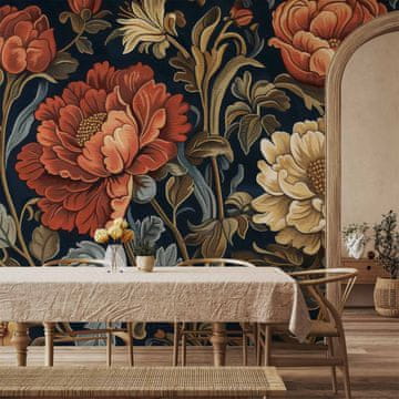 Artgeist Foto tapeta - Velike tapiserijske rože z retro cvetličnim motivom v stilu kilim / Velike tapiserijske rože v retro slogu