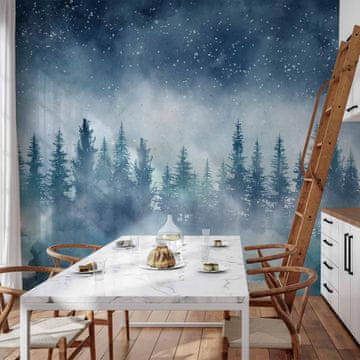 Artgeist Foto tapeta - Nočna pokrajina meglenega gozda ponoči z zvezdnatim nebom