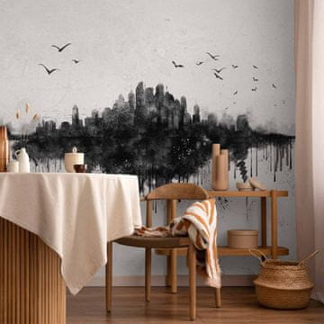 Artgeist Foto tapeta - Veliko mesto - abstraktna mestna panorama v črnem akvarelnem slogu