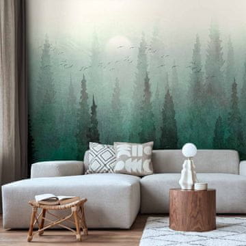 Artgeist Foto tapeta - Pogled iz ptičje perspektive - zelena gozdna pokrajina z drevesi v megli
