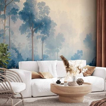Artgeist Foto tapeta - Pokrajina z drevesi v ilustrativnem slogu pravljičnega modrega gozda / Gojišče v meglenih odtenkih modre