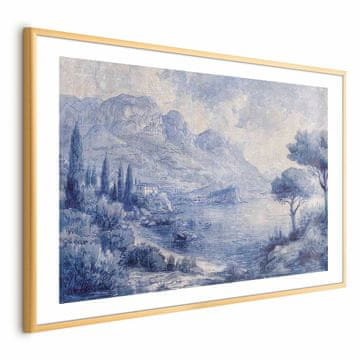 Artgeist Plakat - Modri zaliv - Italijanska pokrajina jezera Como, poslikana z modrim črnilom