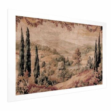 Artgeist Plakat - Mediteranska pokrajina - stara tapiserija s hribom in jezerom