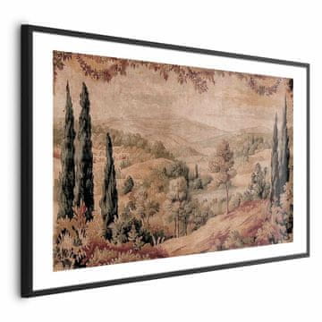 Artgeist Plakat - Mediteranska pokrajina - stara tapiserija s hribom in jezerom