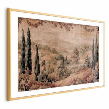 Artgeist Plakat - Mediteranska pokrajina - stara tapiserija s hribom in jezerom