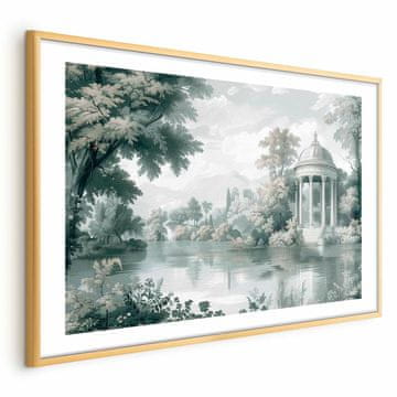 Artgeist Plakat - Pokrajina s parkom in jezerom v retro zelenih tonih