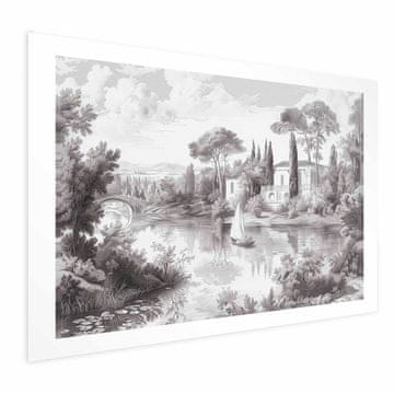 Artgeist Plakat - Črno-bela vintage pokrajina z ribnikom