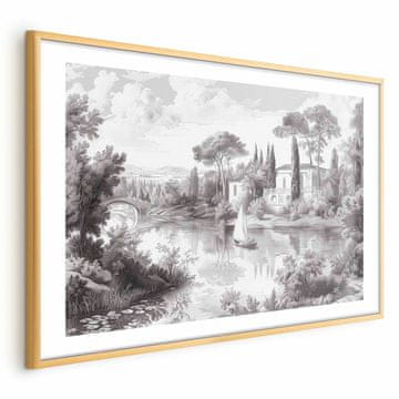 Artgeist Plakat - Črno-bela vintage pokrajina z ribnikom