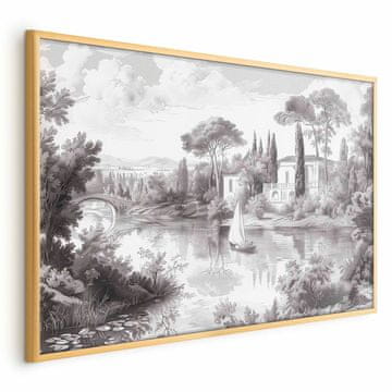 Artgeist Plakat - Črno-bela vintage pokrajina z ribnikom