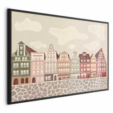 Artgeist Plakat - Barvite fasade - zgodovinske stanovanjske hiše v Vroclavu na nebu in tlakovana ulica
