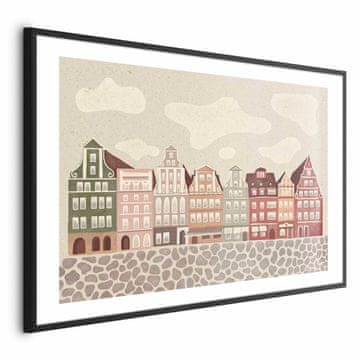Artgeist Plakat - Barvite fasade - zgodovinske stanovanjske hiše v Vroclavu na nebu in tlakovana ulica