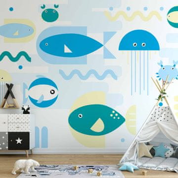 Artgeist Foto tapeta - Živali v morju - geometrijske modre ribe v vodi za otroke