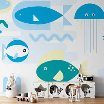 Artgeist Foto tapeta - Živali v morju - geometrijske modre ribe v vodi za otroke