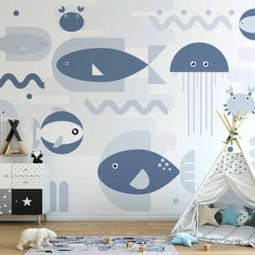 Artgeist Foto tapeta - Minimalističen ocean - geometrijske ribe in raki v vodi za otroke