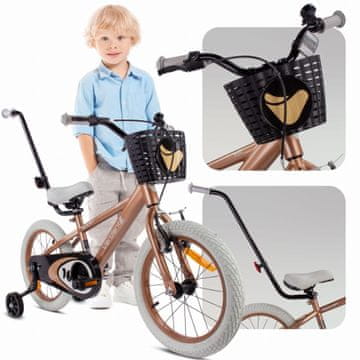 shumee 16-palčno otroško kolo za fantka, krmilo, stranska kolesa, košara, barva kapučino Verdant Rowan
