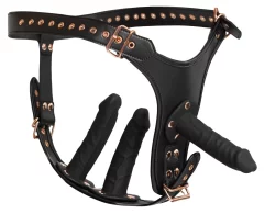 Bad Kitty Bad Kitty - 3D Strap-on s tremi dildi črne barve 2XL