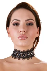 Cottelli ACCESSOIRES Cottelli DODATKI - Črna vezena ogrlica z biseri in okrasnimi kamni