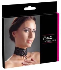 Cottelli ACCESSOIRES Cottelli DODATKI - Črna čipkasta ogrlica s satenastim trakom za vezanje
