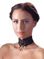 Cottelli ACCESSOIRES Cottelli DODATKI - Črna čipkasta ogrlica s satenastim trakom za vezanje