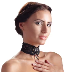 Cottelli ACCESSOIRES Cottelli DODATKI - Črna čipkasta ogrlica s satenastim trakom za vezanje