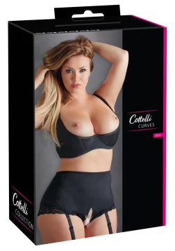 shumee Cottelli CURVES - Modrček s kostjo in push-upom, odprtim prsim, črne barve, 85E