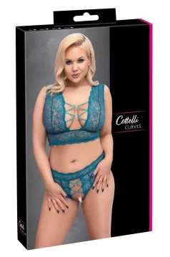 shumee Cottelli CURVES - Seksi izrezan modrček in tangice brez mednožja, modre barve, XL