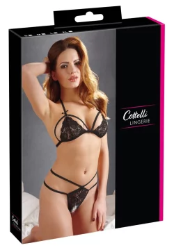 shumee Cottelli LINGERIE - Komplet čutnega čipkastega modrčka in tangic, črne barve, velikost S