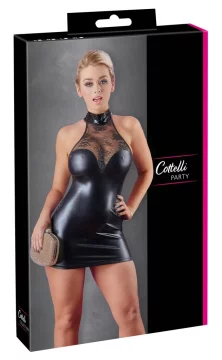 Cottelli PARTY Cottelli PARTY - Seksi črna mat kratka obleka s čipkastimi vložki, velikost S