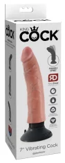 King Cock King Cock - Realističen vibrator kot živahen penis s priseskom 18 CM, svetle barve kože