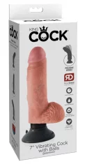King Cock King Cock - Realističen vibrator z modi in priseskom 18 CM, svetle barve kože