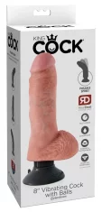 King Cock King Cock - Realističen vibrator z modi in priseskom 24 CM, svetle barve kože