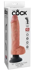 King Cock King Cock - Realističen vibrator z modi in priseskom 25 CM, svetle barve kože