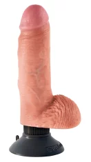 King Cock King Cock - Realističen vibrator z modi in priseskom 18 CM, svetle barve kože