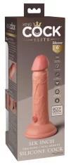 King Cock King Cock Elite - Realističen silikonski vibrator s priseskom 15 CM + daljinski upravljalnik, svetle barve kože