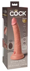 King Cock King Cock Elite - Realističen silikonski vibrator s priseskom 18 CM + daljinski upravljalnik temne barve kože