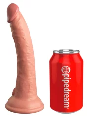 King Cock King Cock Elite - Realističen silikonski vibrator s priseskom 18 CM + daljinski upravljalnik temne barve kože