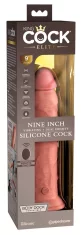 King Cock King Cock Elite - Realističen silikonski vibrator s priseskom 23 CM + daljinski upravljalnik temne barve kože
