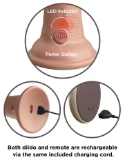 King Cock King Cock Elite - Realističen silikonski vibrator s priseskom 23 CM + daljinski upravljalnik temne barve kože