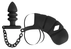 Black Velvets Black Velvets - Kletka za penis z analnim čepom črne barve