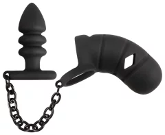 Black Velvets Black Velvets - Kletka za penis z analnim čepom črne barve