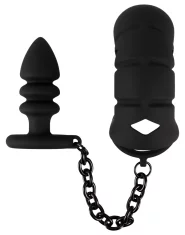 Black Velvets Black Velvets - Kletka za penis z analnim čepom črne barve