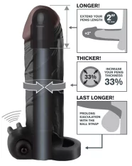Fantasy X-tensions Fantasy X-Tensions - Vibracijski rokav za penis 33 % debelejši + 5,1 cm daljši, črne barve