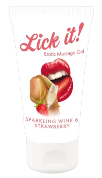 Lick-it Lick It - erotični masažni gel z vonjem jagode in vina 50 ml