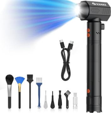 Nikcorp Električni pihalnik za prah 180000 RPM 21000 mAh akumulatorski USB-C LED svetilka, 4 hitrosti, 9 nastavkov Črn