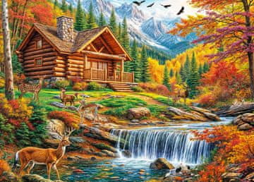 Nikcorp Puzzle 1000 delov za odrasle Jelen v gozdu z hiško, sestavljanka 70x50 cm, antirefleksni plakat, dekoracija za dom in sprostitev, 14+