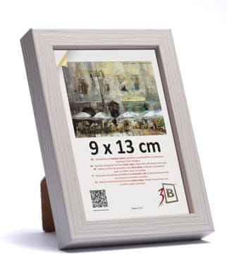 Nikcorp Foto okvir lesen MDF 3-B klasičen bel 9x13 cm akrilno steklo 13 mm letev 18 mm, postavitev na mizo ali obešanje navpično vodoravno, zadnja plošča trden MDF z nogico in obešalom