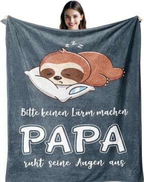 Nikcorp Mehka odeja Odeja Odeja darilo za očeta motiv lenivca 150 x 130 cm flanelasta sintetična volna iz 100% poliestra mikrofibra, za dnevno sobo in spalnico