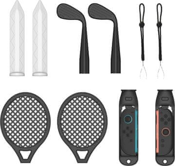 Nikcorp Športni dodatki 6 v 1 za konzolo komplet držal, ergonomski krmilniki, ABS plastika, črna, za motion sports igre, varno pritrjeni krmilniki